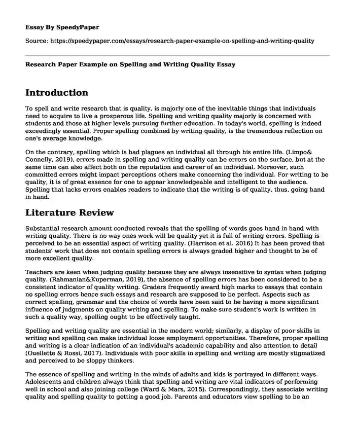 Research Paper Example on Spelling and Writing Quality