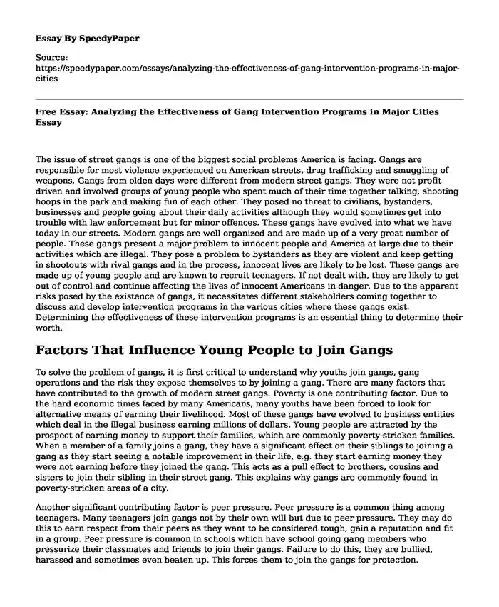 Free Essay: Analyzing the Effectiveness of Gang Intervention Programs in Major Cities