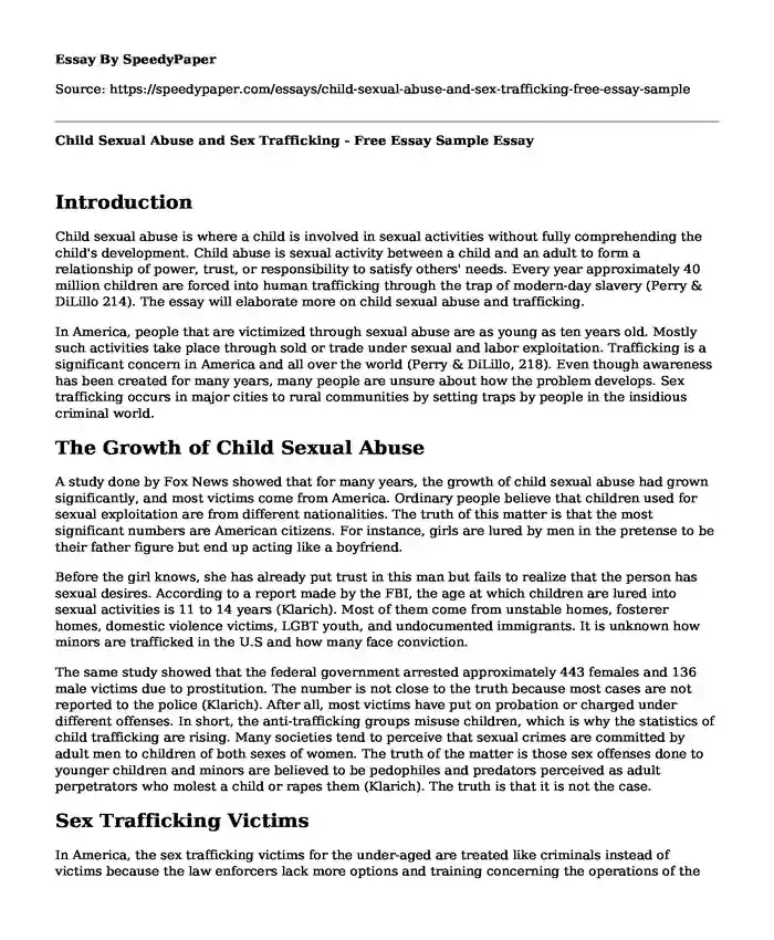 Child Sexual Abuse and Sex Trafficking - Free Essay Sample