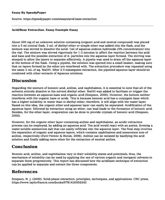 Acid/Base Extraction. Essay Example