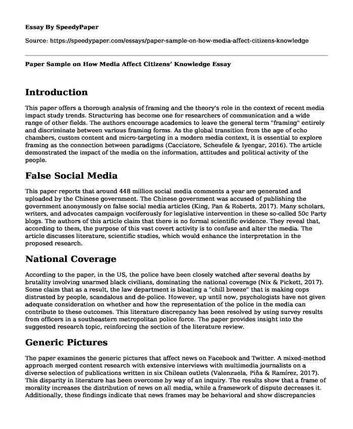 Paper Sample on How Media Affect Citizens' Knowledge