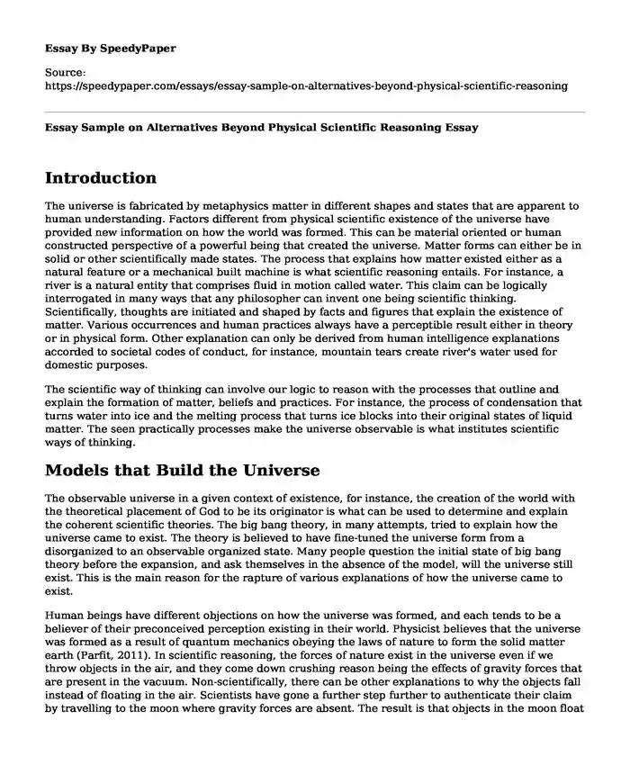 Essay Sample on Alternatives Beyond Physical Scientific Reasoning