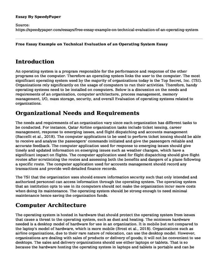 Free Essay Example on Technical Evaluation of an Operating System