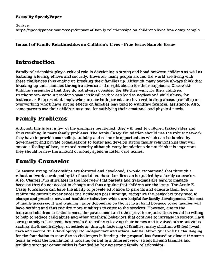 Impact of Family Relationships on Children's Lives - Free Essay Sample