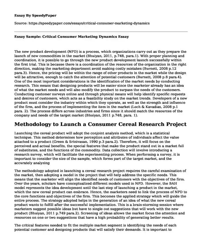 Essay Sample: Critical Consumer Marketing Dynamics