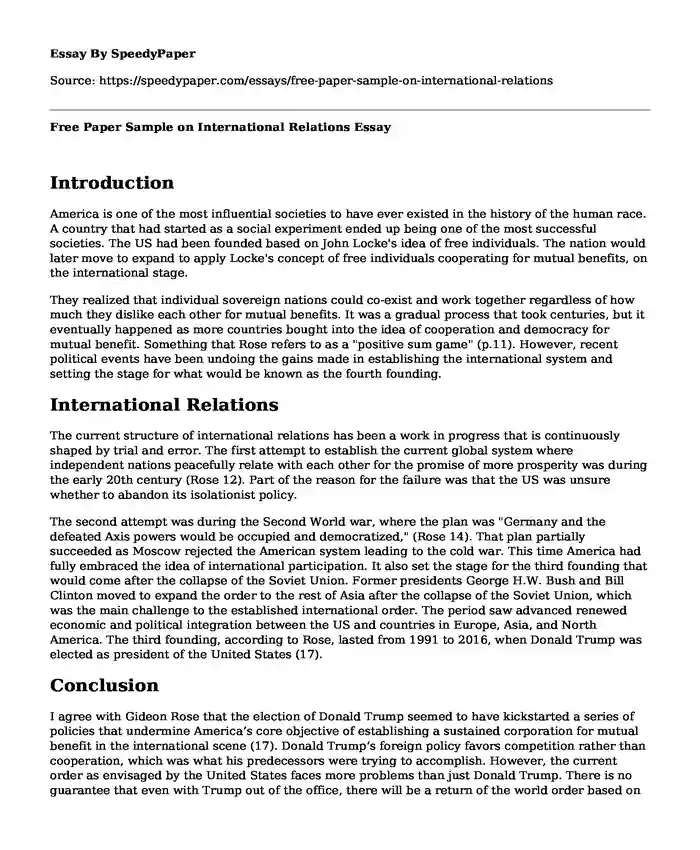 Free Paper Sample on International Relations