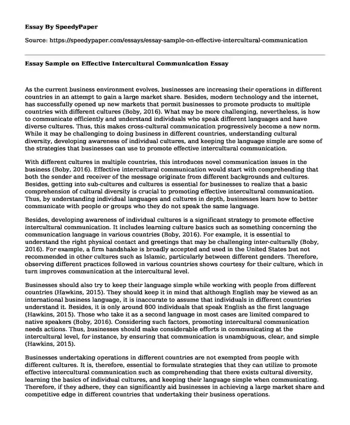 Essay Sample on Effective Intercultural Communication