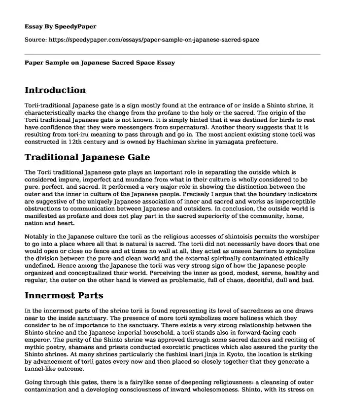 Paper Sample on Japanese Sacred Space