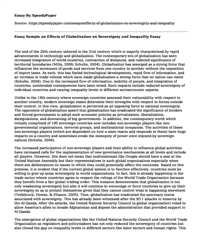 Essay Sample on Effects of Globalization on Sovereignty and Inequality