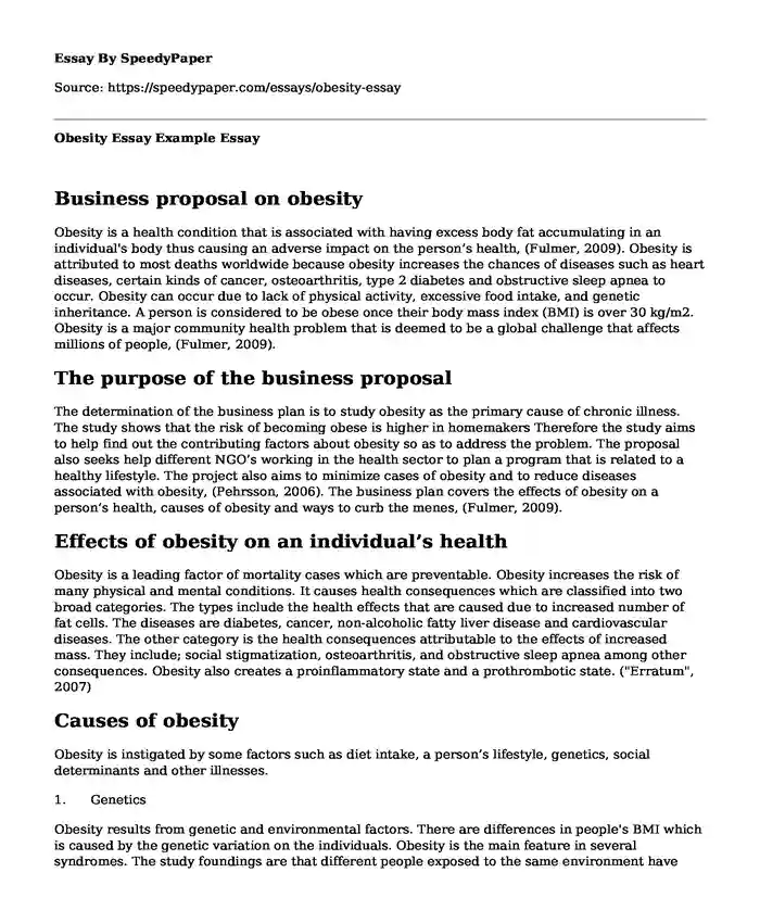 thesis statement examples about obesity