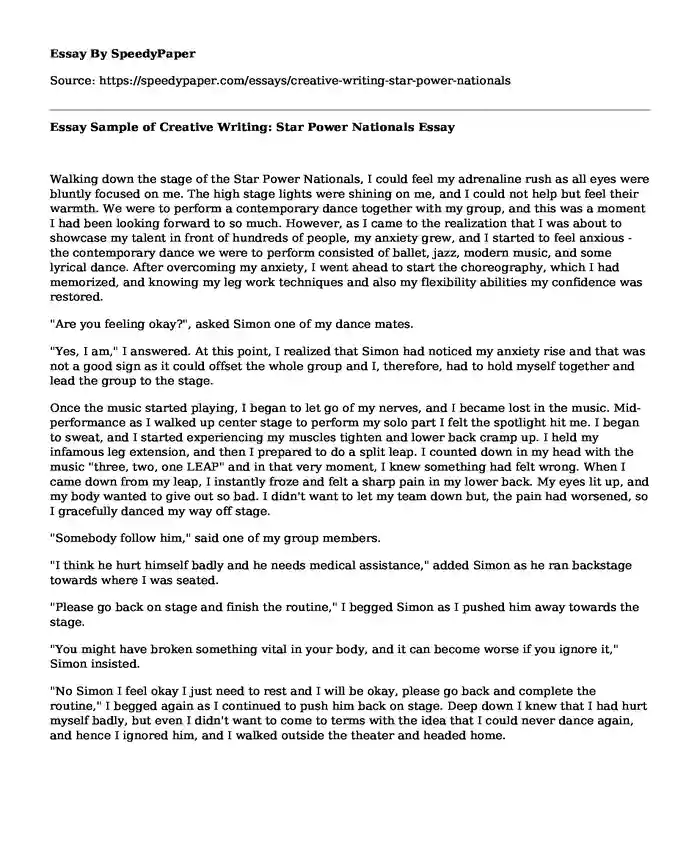Essay Sample of Creative Writing: Star Power Nationals