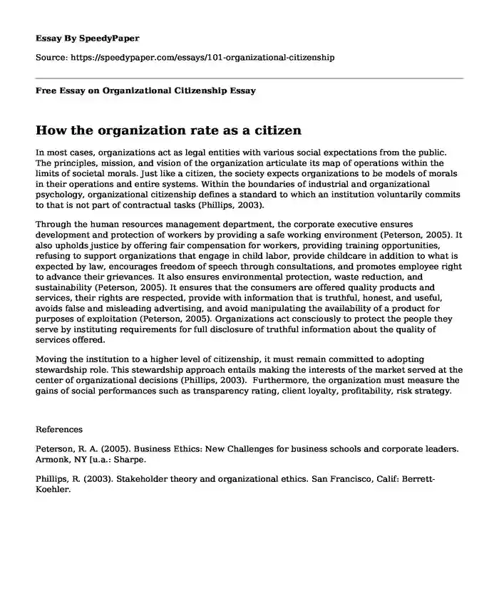 Free Essay on Organizational Citizenship