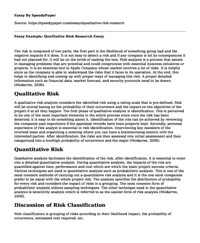 Essay Example: Qualitative Risk Research