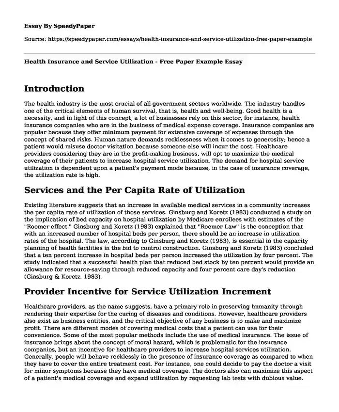Health Insurance and Service Utilization - Free Paper Example