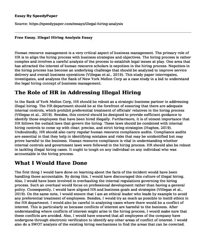 Free Essay. Illegal Hiring Analysis