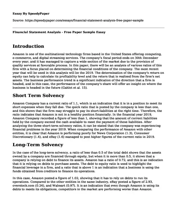 Financial Statement Analysis - Free Paper Sample