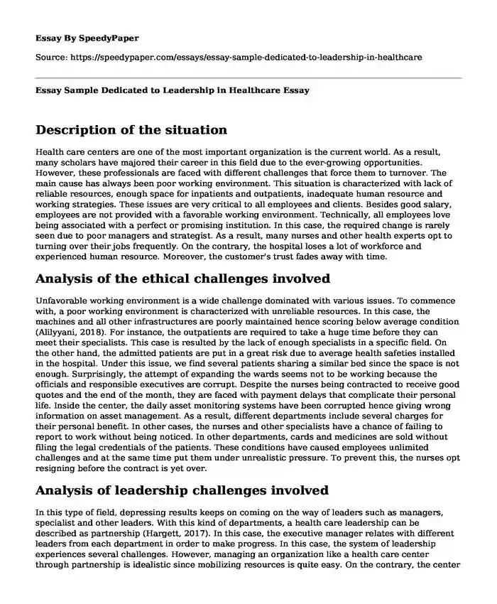 leadership in healthcare essay