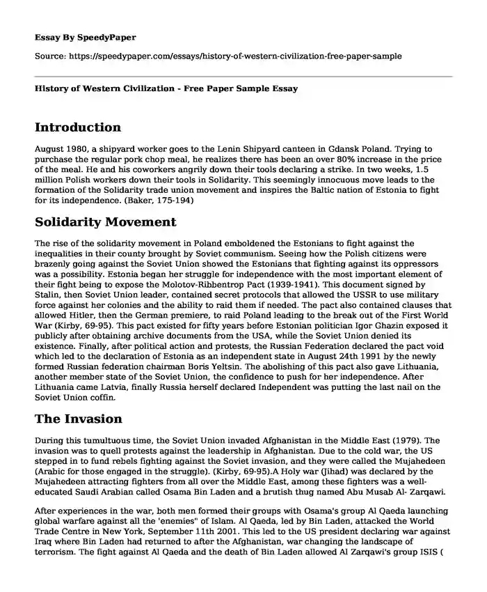 History of Western Civilization - Free Paper Sample