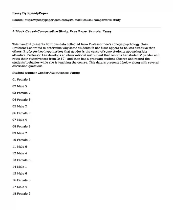 A Mock Causal-Comparative Study. Free Paper Sample.