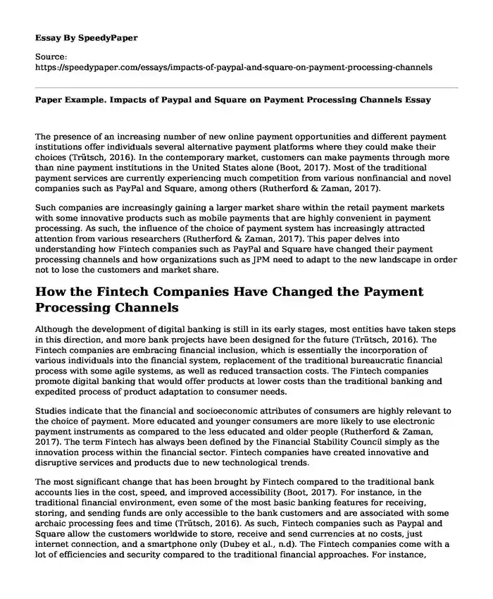 Paper Example. Impacts of Paypal and Square on Payment Processing Channels