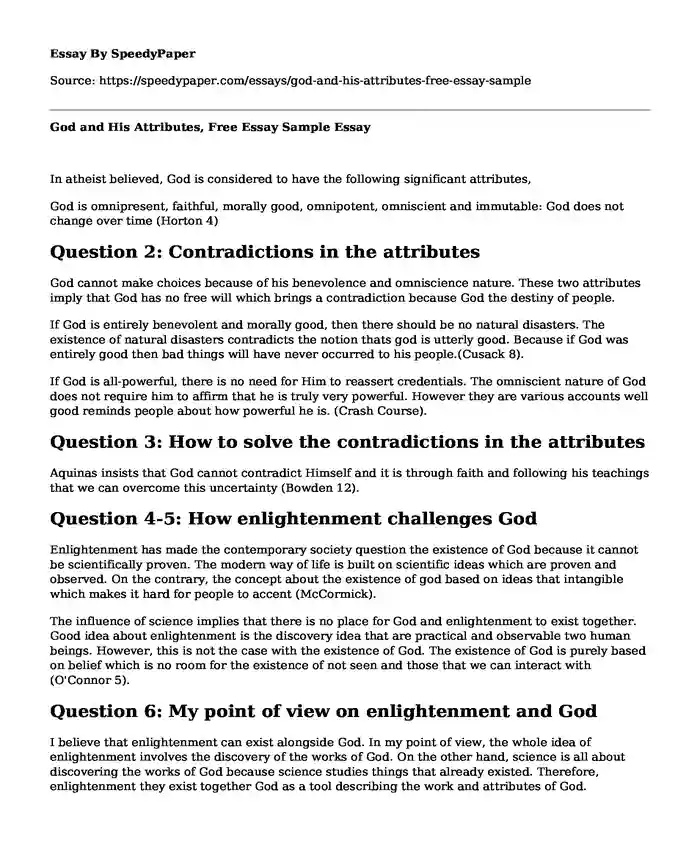 God and His Attributes, Free Essay Sample