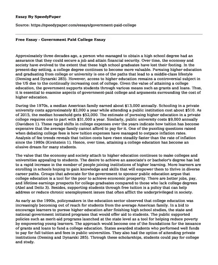 Free Essay - Government Paid College