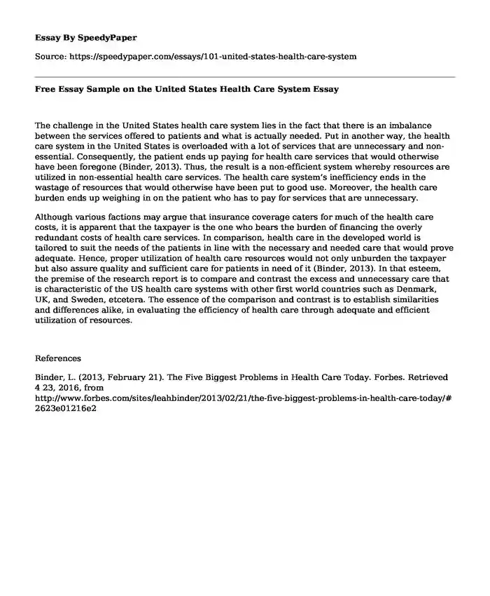 Free Essay Sample on the United States Health Care System