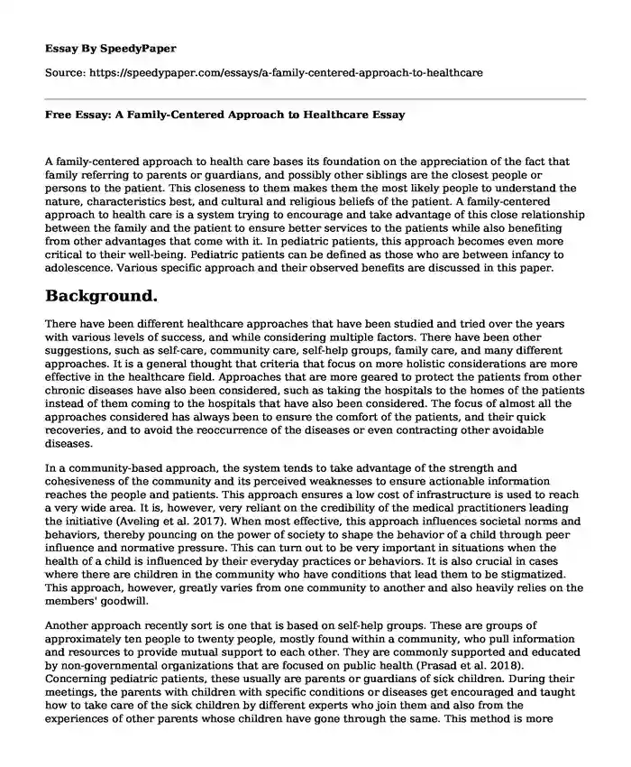 Free Essay: A Family-Centered Approach to Healthcare