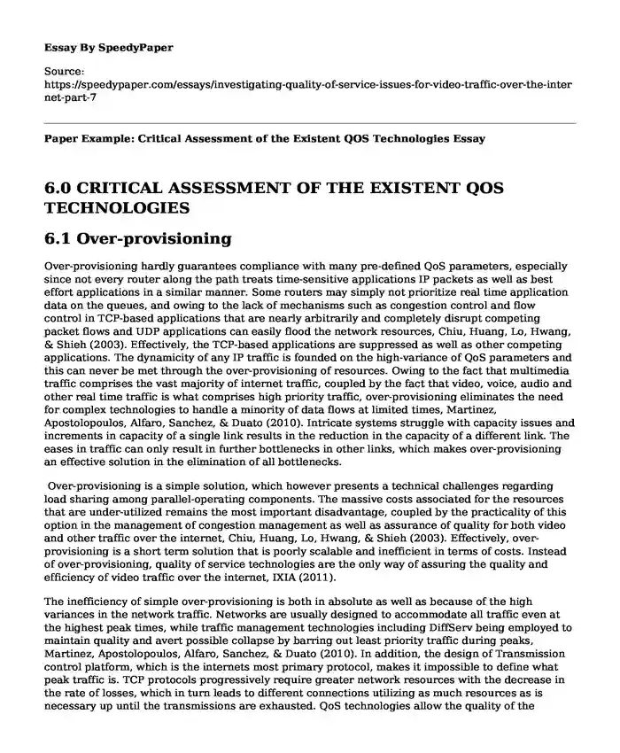 Paper Example: Critical Assessment of the Existent QOS Technologies