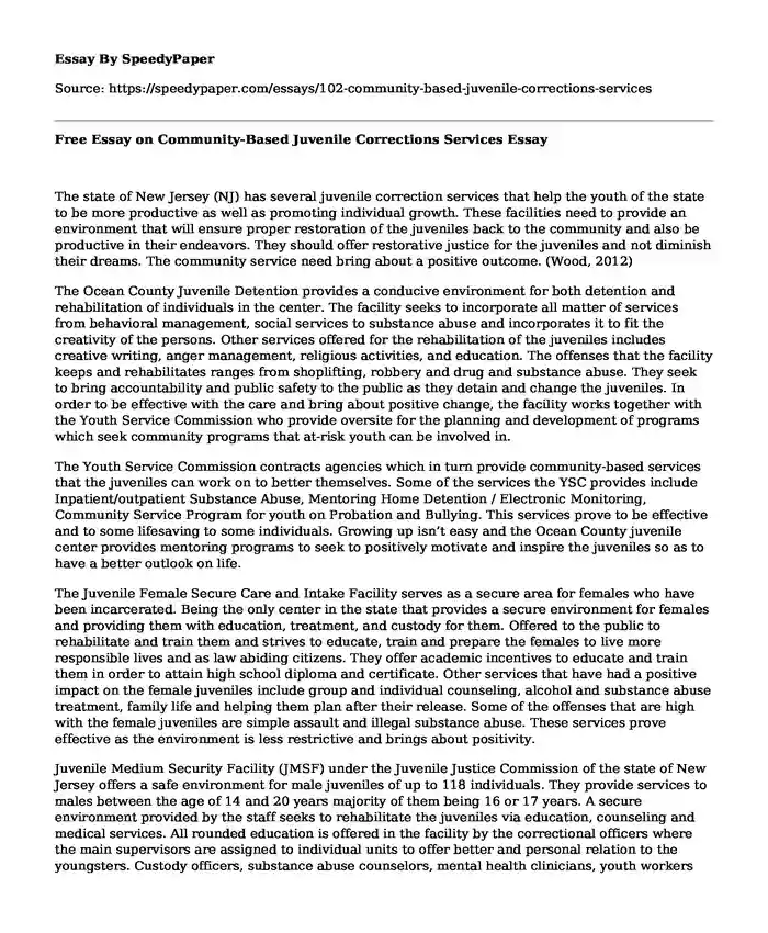 Free Essay on Community-Based Juvenile Corrections Services