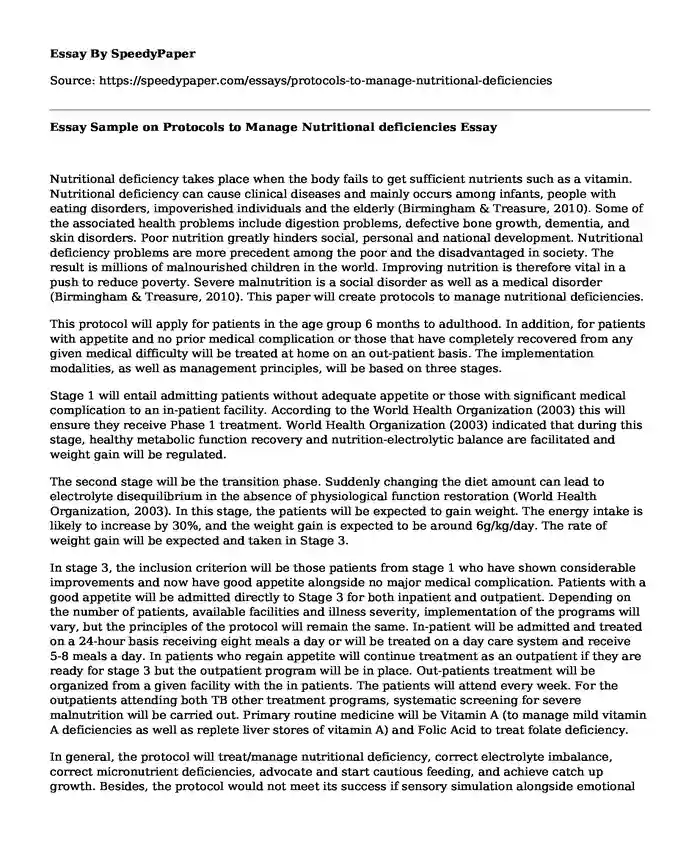 essay on nutritional deficiencies