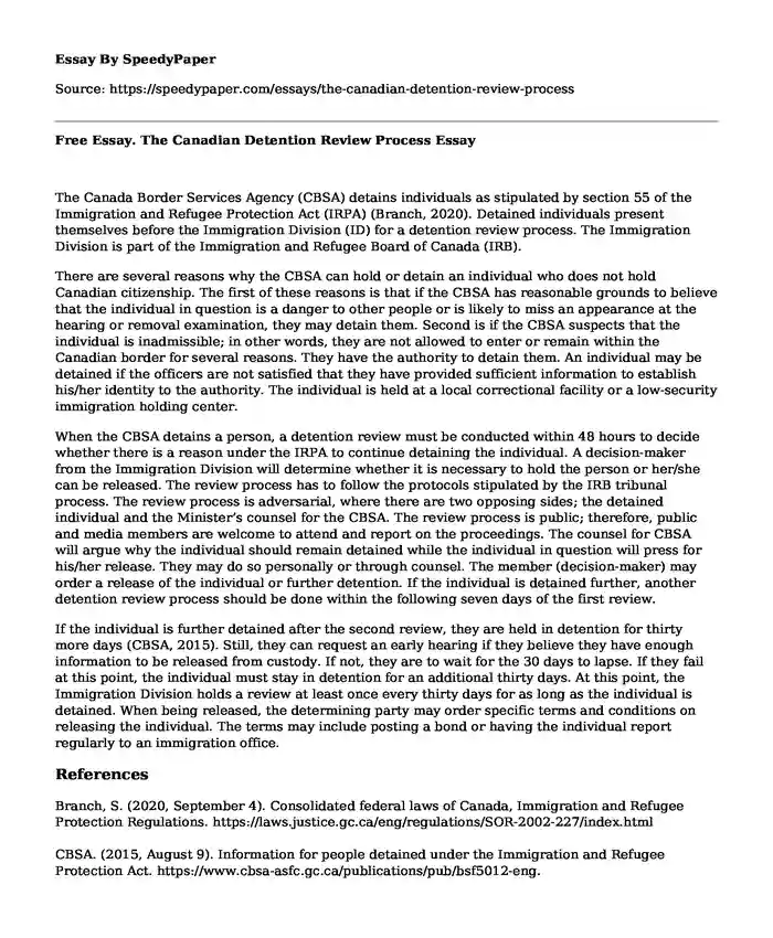  Free Essay. The Canadian Detention Review Process