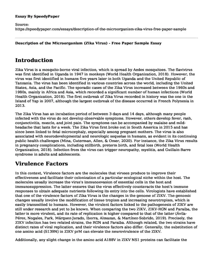 Description of the Microorganism (Zika Virus) - Free Paper Sample