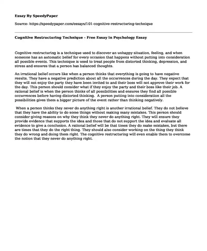 Cognitive Restructuring Technique - Free Essay in Psychology