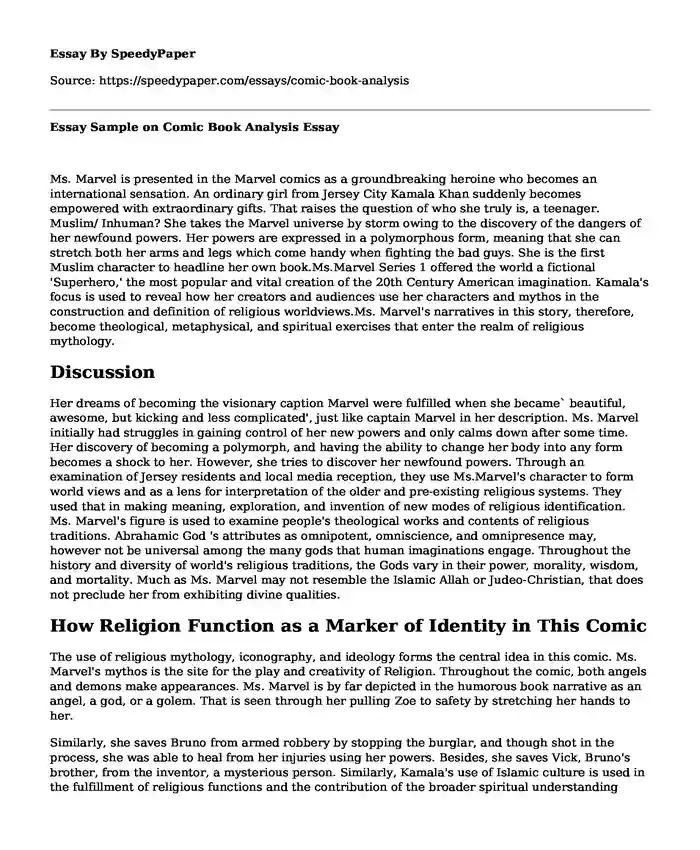 Essay Sample on  Comic Book Analysis