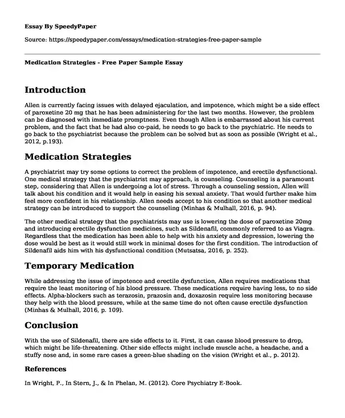 Medication Strategies - Free Paper Sample
