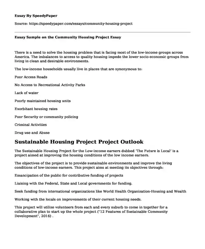 Essay Sample on the Community Housing Project