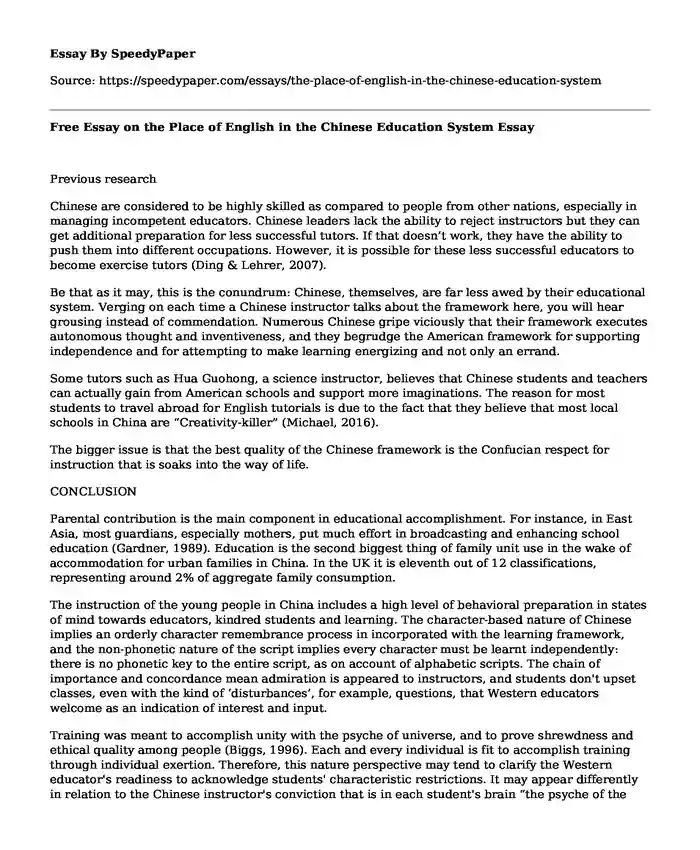 Free Essay on the Place of English in the Chinese Education System