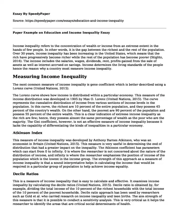 Paper Example on Education and Income Inequality