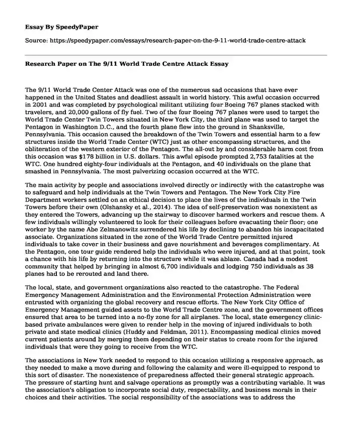 Research Paper on The 9/11 World Trade Centre Attack