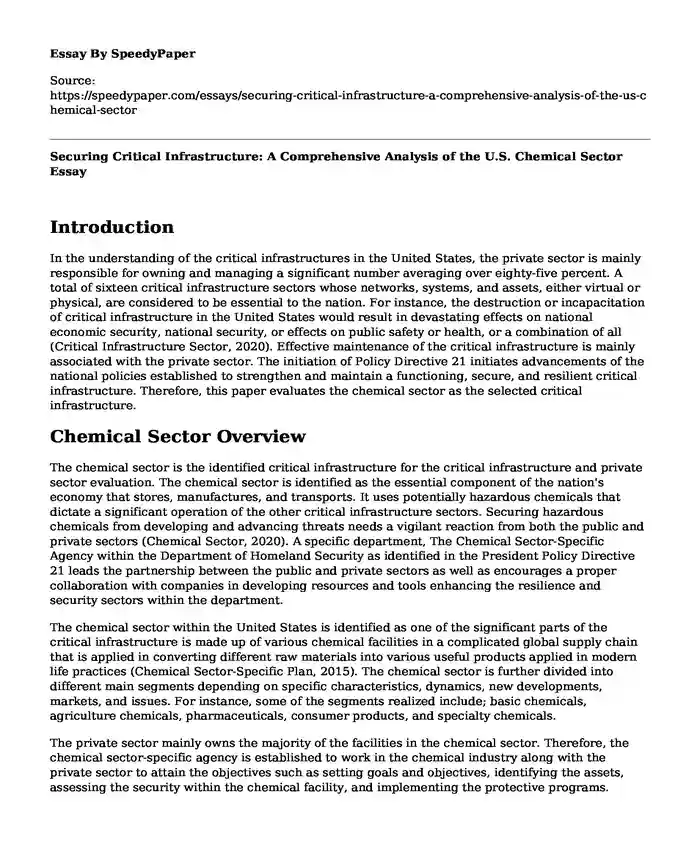 Securing Critical Infrastructure: A Comprehensive Analysis of the U.S. Chemical Sector