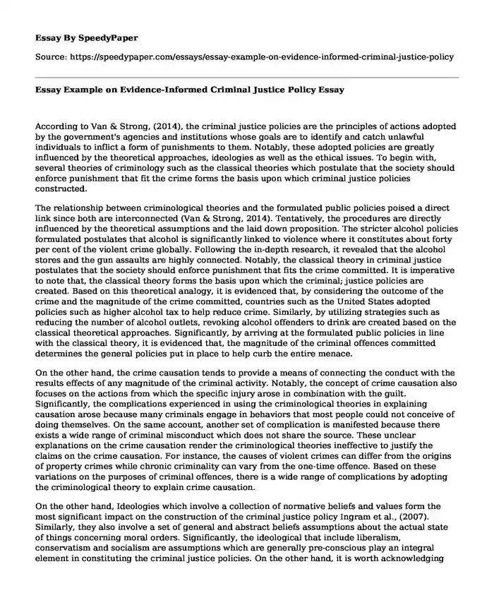 Essay Example on Evidence-Informed Criminal Justice Policy