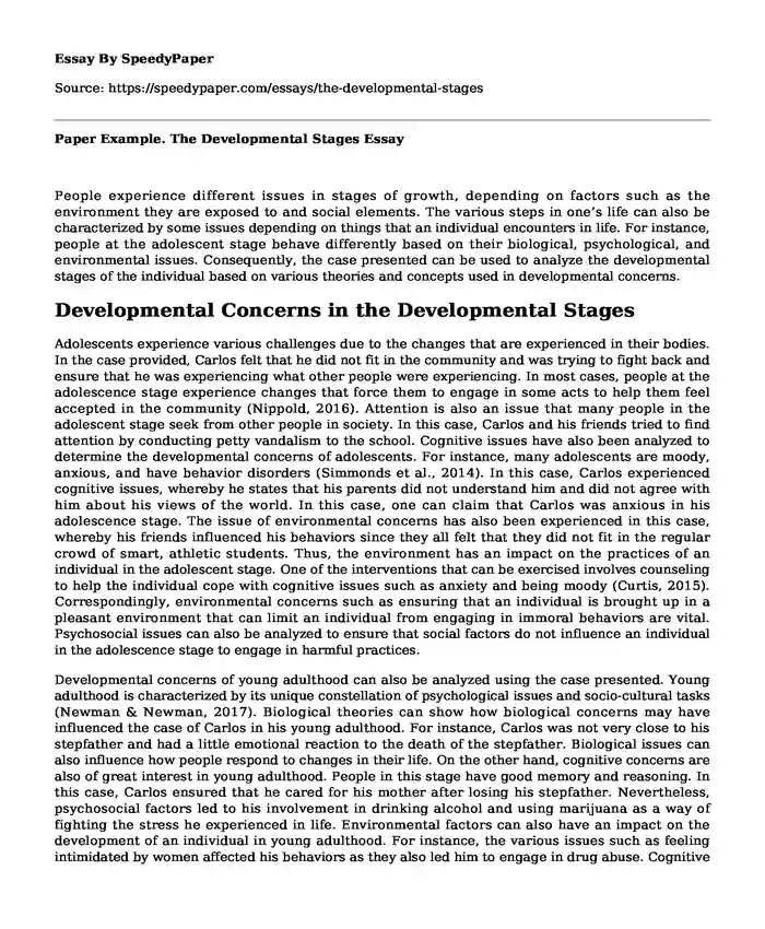 Paper Example. The Developmental Stages