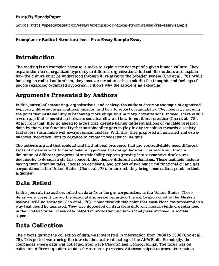 Exemplar or Radical Structuralism - Free Essay Sample