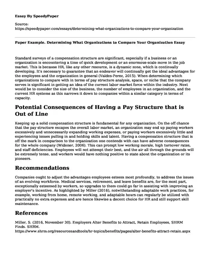 Paper Example. Determining What Organizations to Compare Your Organization