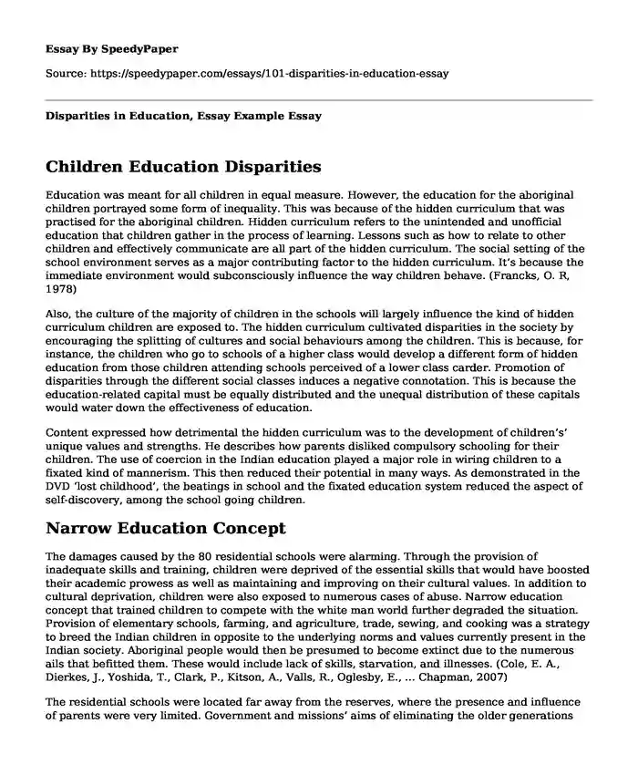 Disparities in Education, Essay Example