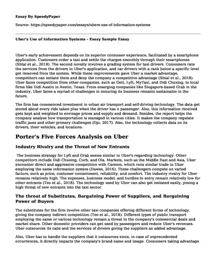 Uber's Use of Information Systems - Essay Sample