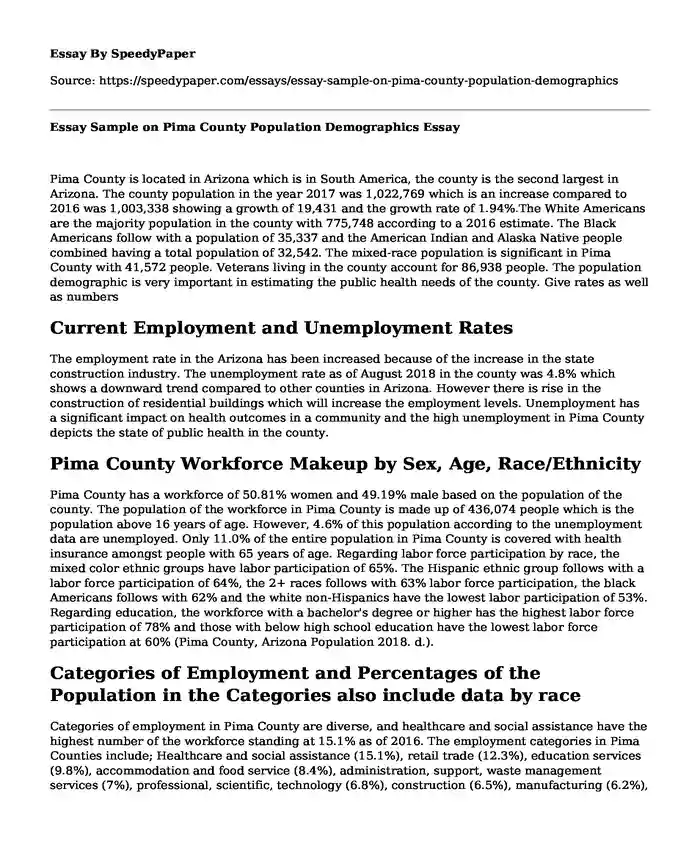 Essay Sample on Pima County Population Demographics