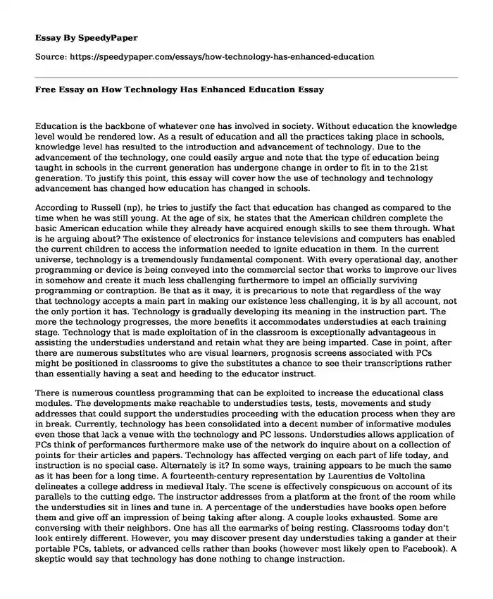 Free Essay on How Technology Has Enhanced Education