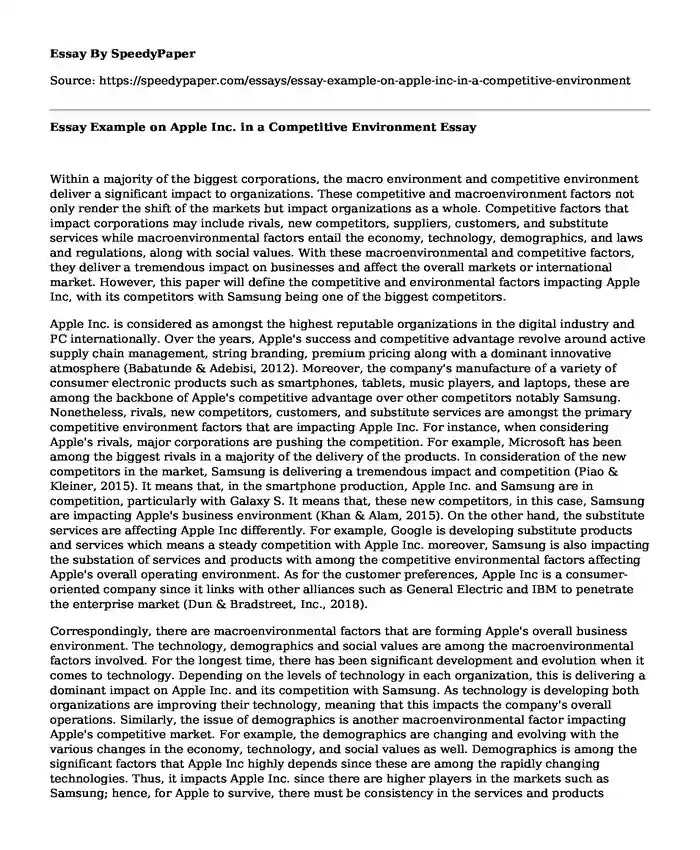 Essay Example on Apple Inc. in a Competitive Environment